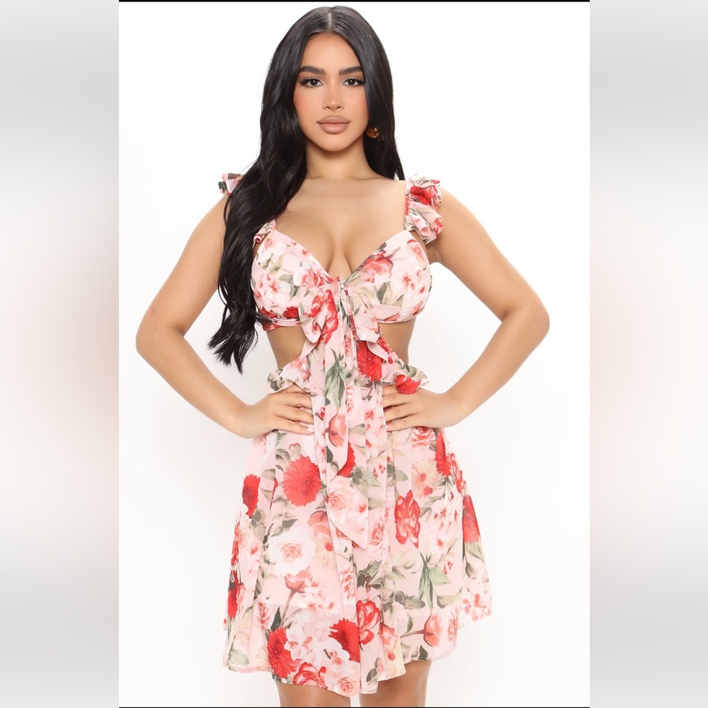 NWT Fashion Nova Floral Cut Out Mini Dress SZ L